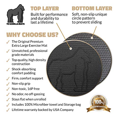 Gorilla Mats Premium Large Exercise Mat – 6' x 4' x 1/4" Ultra Durable, Non-Slip, Workout Mat for Instant Home Gym Flooring – Works Great on Any Floor Type or Carpet – Use With or Without Shoes