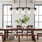 Dining Room Light Fixture,5-Light Kitchen Island Lighting Farmhouse Chandeliers for Dining Room with Clear Glass Shade Rustic Wood Chandelier Kitchen Pendant Light Fixtures Over Table,Black Metal