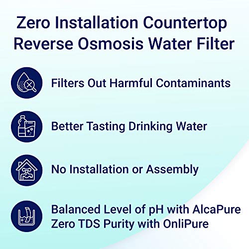 OnliPure Zero Installation Purifier Reverse Osmosis Countertop Water Filter, Patented High Capacity 4 Stage Technology - Superior Taste, Absolute Purity: 0 TDS | No Installation (Silver White)