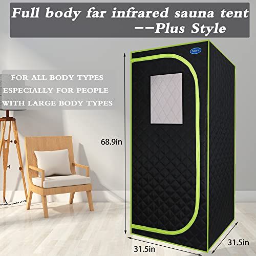 LTCCDSS Portable Infrared Sauna, Plus Full Size Infrared Sauna Tent, Home Sauna SPA with Heating Foot Pad and Portable Chair for Reduce Stress Fatigue Indoor Sauna（Green/Blue Random Delivery）