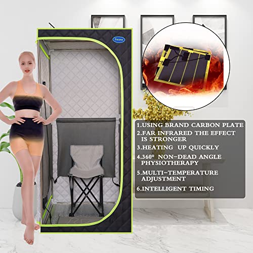 LTCCDSS Portable Infrared Sauna, Plus Full Size Infrared Sauna Tent, Home Sauna SPA with Heating Foot Pad and Portable Chair for Reduce Stress Fatigue Indoor Sauna（Green/Blue Random Delivery）