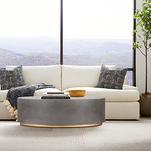 Armen Living Anais Modern Oval Coffee Table, Grey Concrete and Brass