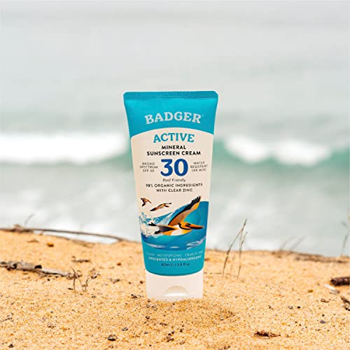 Badger Mineral Sunscreen Cream SPF 30, All Natural Sunscreen with Zinc Oxide, 98% Organic Ingredients, Reef Safe, Broad Spectrum, Water Resistant, Unscented, 2.9 fl oz (2 Pack)