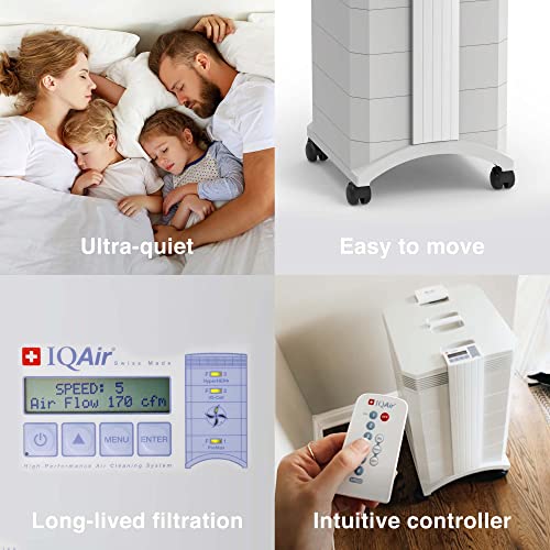 IQAir HealthPro Plus Air Purifier - Medical Grade HyperHEPA filter for home large room up to 1125 sq ft - for Viruses, Bacteria, Allergens, Asthma Triggers, Smoke, Mold, Pets, Dust, Odor, Swiss Made