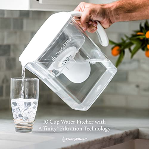 Clearly Filtered No.1 Filtered Water Pitcher for Fluoride/Water Filter Pitcher + 3 Replacement Filters, BPA/BPS-Free/Targets 365+ Contaminants Including Fluoride, Lead, BPA, PFOA
