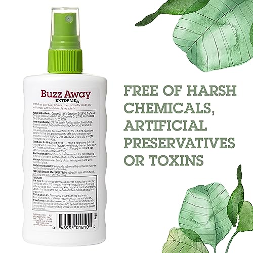 Quantum Health Buzz Away Extreme Insect Repellent DEET Free Cedarwood Lemongrass & Citronella Oil Outdoor Mosquito & Tick Bug Spray Powerful Plants Repel Bugs Off Your Skin, Safe for Kids - 4 Ounce