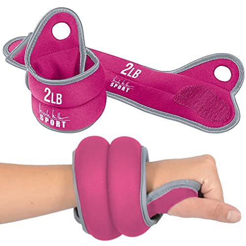Nicole Miller Wrist Weight Sets Thumblock Hand Weights Sets For Women 2lb Each, 4lb Pair Total Magenta/Gray