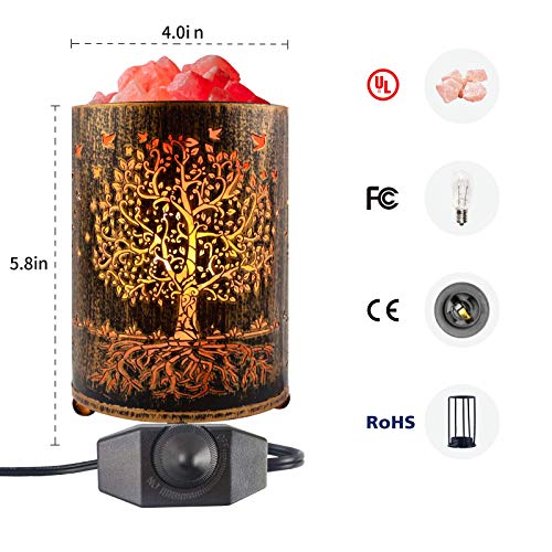 Salt Lamps Night Light, Himalayan Salt Rock Lamp with Dimmer Switch, Tree of Life Salt Basket Lamp, Retro Decor Salt Crystal Desk Light with 15W Replacement Bulbs