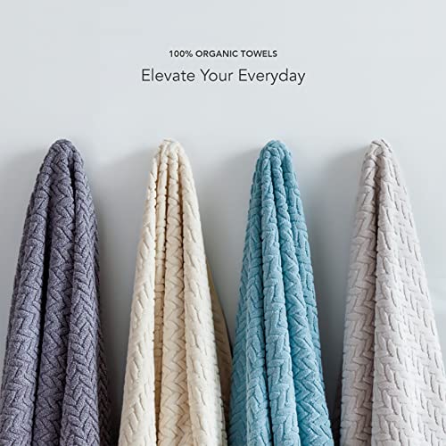Texere 100% Organic Cotton Jacquard 650 GSM Premium Bath Towel Sets - Extra Absorbent Quick Dry and Plush (Cable, Light Taupe, 2 Bath & 2 Hand Towels)