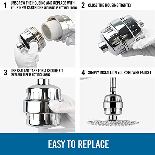 4 Pack 15 Stage Shower Filter Replacement Cartridge, Shower Filter for Hard Water, Universally Compatible with Any Similar Design, Shower Water Softener with High Output