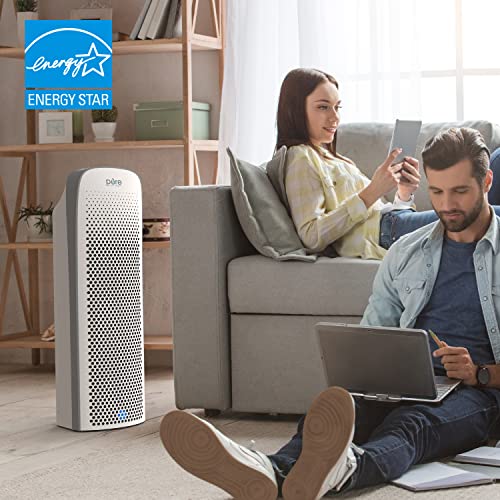 Pure Enrichment® PureZone™ Elite True HEPA Large Room Tower Air Purifier with Air Quality Monitor, 4 Stage Filtration and UV-C Light, Helps Destroy Bacteria, Smoke, Pollen & Dust (White)