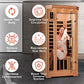LifePro 1 Person Far Infrared Sauna for Home - Home Sauna, Tempered Glass Door, Oxygen Ionizer, & 7 Chromotherapy Lights for Indoor Sauna - Canadian Hemlock Wood Dry Sauna with Bluetooth Sound System
