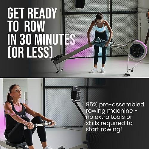 Row Warrior Air Rowing Machine | Foldable Gym-Quality Row Machine | 10-Damper Levels Cardio Machine for Full-Body Workout | Rowing Machine for Home Use with LED-Monitor | Rower Machine for Home Gym