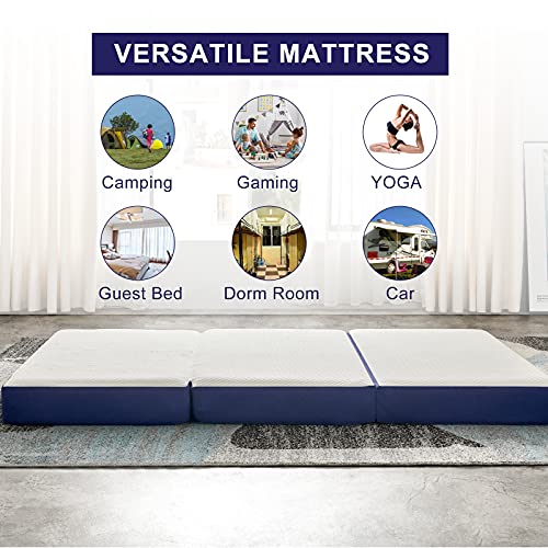 JINGWEI Folding Mattress, Tri-fold Memory Foam Mattress Topper with Washable Cover, 4-Inch, Small Twin Size, Play Mat, Foldable Bed, Guest Bed, Camp Portable Bed, 25"X75"X4"