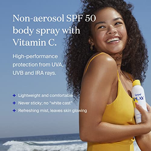 Supergoop! PLAY Antioxidant Body Mist w/Vitamin C, 6 fl oz - SPF 50 PA++++ Reef-Friendly, Broad Spectrum Sunscreen - Body Spray for Sensitive Skin - Clean Ingredients - Great for Active Days