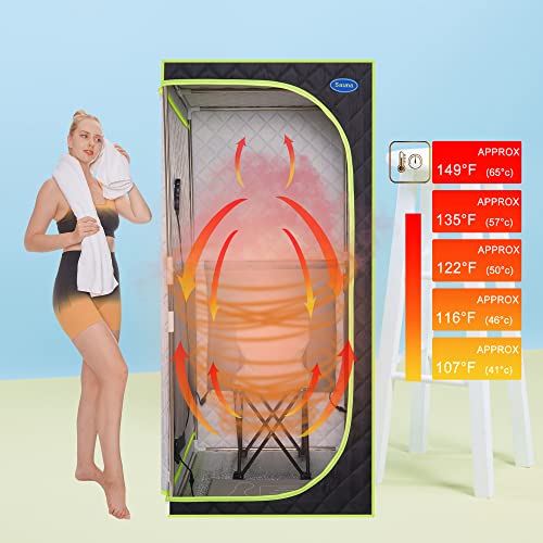 LTCCDSS Portable Infrared Sauna, Plus Full Size Infrared Sauna Tent, Home Sauna SPA with Heating Foot Pad and Portable Chair for Reduce Stress Fatigue Indoor Sauna（Green/Blue Random Delivery）